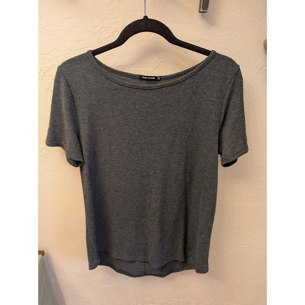 Pink Clover Charcoal Gray Boat Neck Button Back Short Sleeve Top Women Size M - Picture 1 of 3